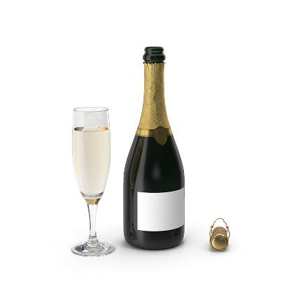 Bouteille de champagne et flûte détourées, karting de Vuiteboeuf